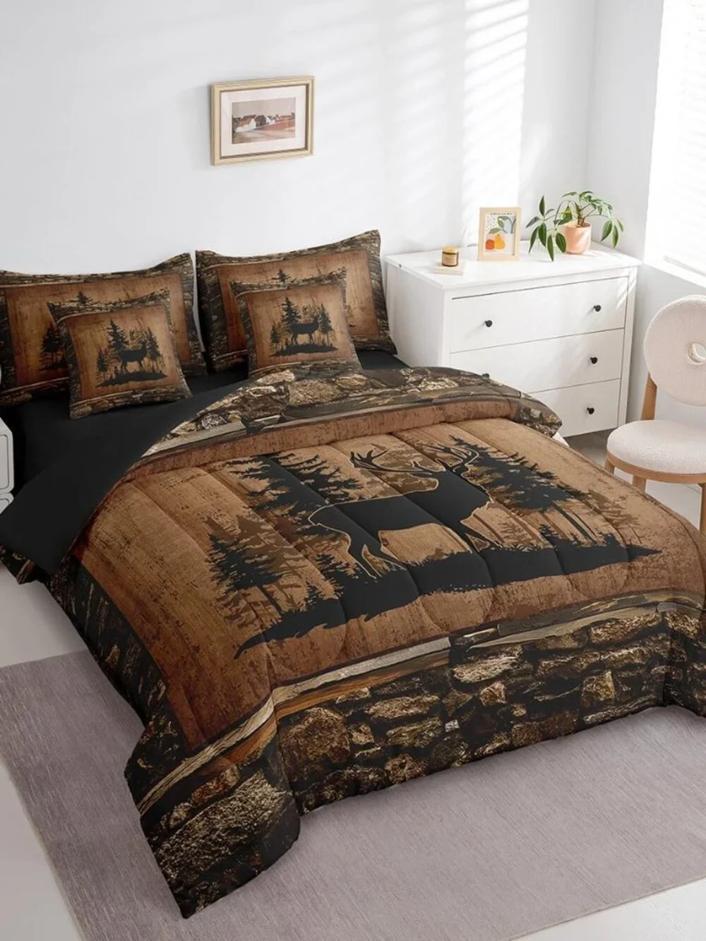 Deer Comforter Set with Sheets Queen Size 7 piece Kids Rustic Deer Hunting Beddi